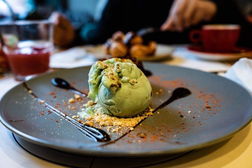 Close-Up Photo of Ice Cream On Plate