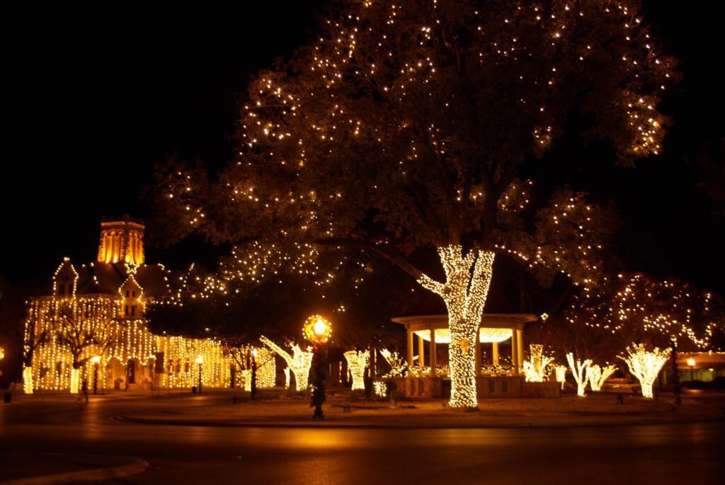 New Braunfels Texas in chrismas lights.