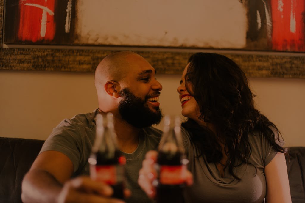 Close-Up Photography of Couple Laughing