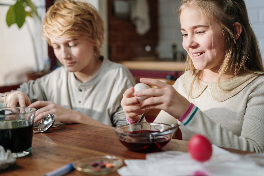 Kids Making Colorful Easter Egg